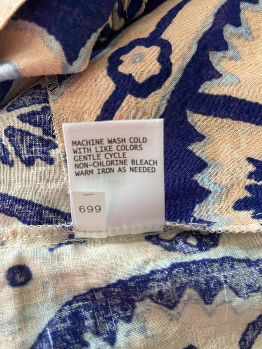 Christian Siriano Women’s Tie Front Linen Blend  Blue & Cream Print Top Sz Large - Picture 8 of 8